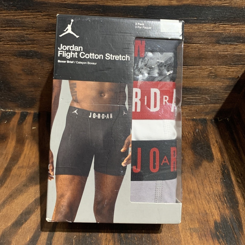 Jordan Flight Cotton Stretch Boxer Briefs - 3 Pack Men's Small Gray Black New!